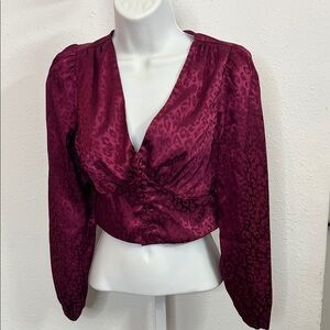 Chic Burgundy Leopard Print Blouse